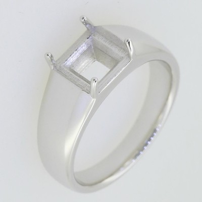 MTO Men's Sterling Silver Semi Mount Ring Setting Princess Square 7X7mm