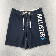 Hollister Men's S W30x7 Blue Swim Trunks Bermuda Mesh Lined Drawstring Shorts