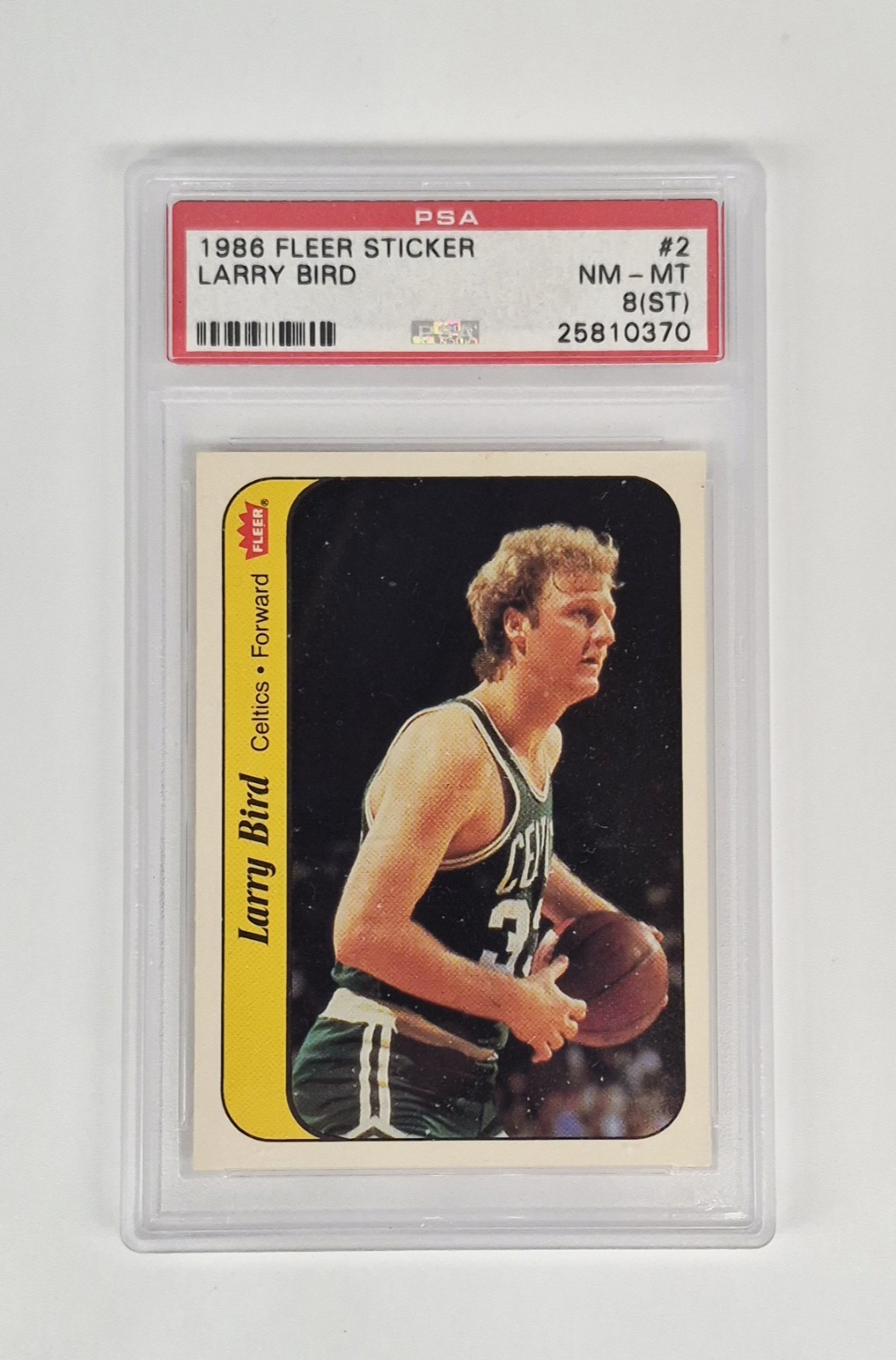 PSA GRADED 8 NM MINT 1986 FLEER STICKER #2 LARRY BIRD BOSTON CELTICS BASKETBALL