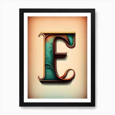 E, Buchstabe, Alphabet Retro Zeichnung 3 gerahmte Wandbilder Poster Leinwanddruck Bild