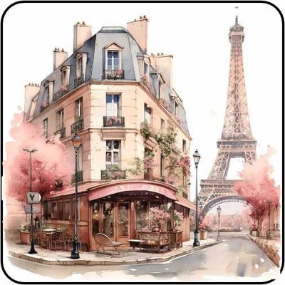 Corner PAris cafe Set Of 4 Coasters Holiday Table Gift  Floral Eiffal Tower