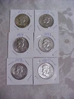 Lot (6) Franklin Half Dollars, 1950's & 1960's 90% Silver Coins, Fine to X-Fine