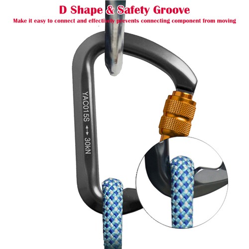 30KN Heavy Duty Locking Carabiner Clip Rock Climbing Hook Big Tree Rigging Swing - Picture 4 of 19