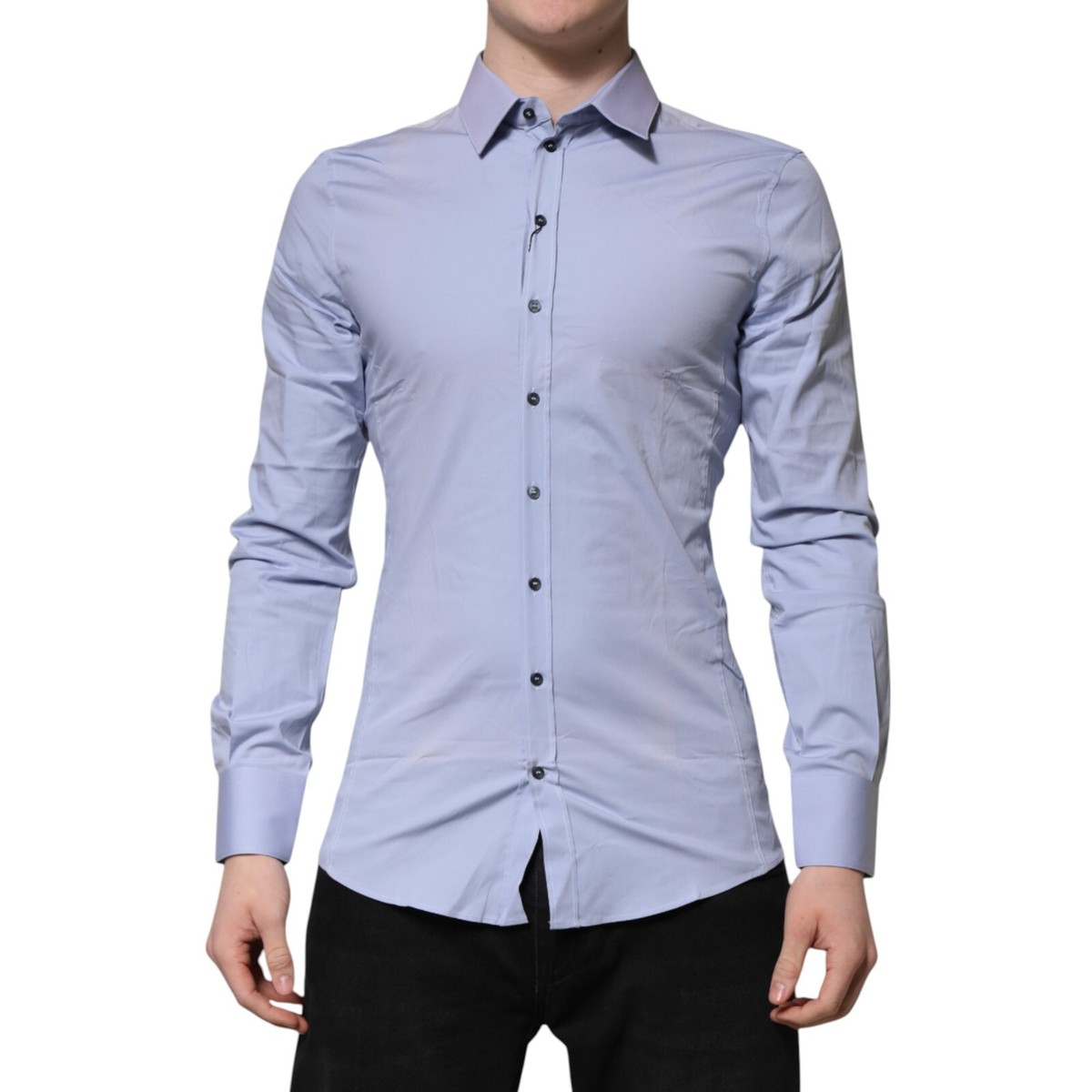 dolce and gabbana dress shirt Silk satin Martini-fit in Black for Men Gabbana shirt highlights a woven logo crest on the chest Dolce & Gabbana Embroidered logo