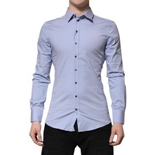 DOLCE & GABBANA Shirt Blue Cotton SICILIA Long Sleeves Dress 37/US14.5/XS 350usd