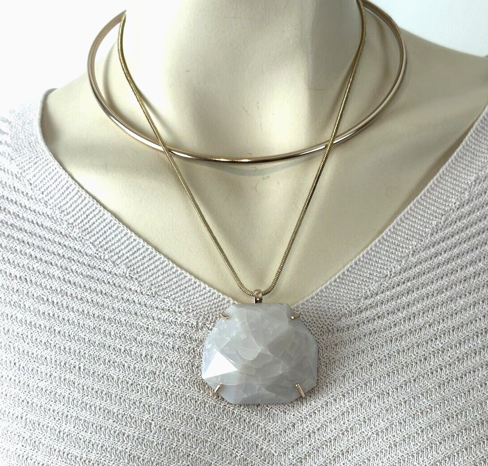 Collar Colgante Vince Camuto Tono Oro Rosa Grande Piedra Blanca Doble Capa Nuevo con Etiquetas Foto 3 de 4