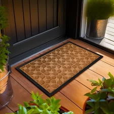 Home Entrance Brown Geometric Floral Pattern Door Floor Mat 23x35in Welcome Mats