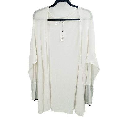 Crown & Ivy XXL White Sweater Cardigan Womens Bell Sleeve Blue Trim Open Front