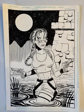 Lara Croft TOMB RAIDER Full Page Spread  ORIGINAL COMIC ART Unknown if Art Used