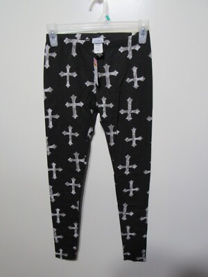 One Blonde One Brunette Leggings Size S Woman/Juniors Black Gray Crosses Elastic