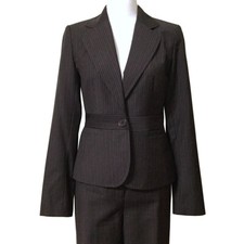 Ann Taylor Loft Wool Suit Sz 0 Jacket Sz 2 Pants Brown Pinstripe