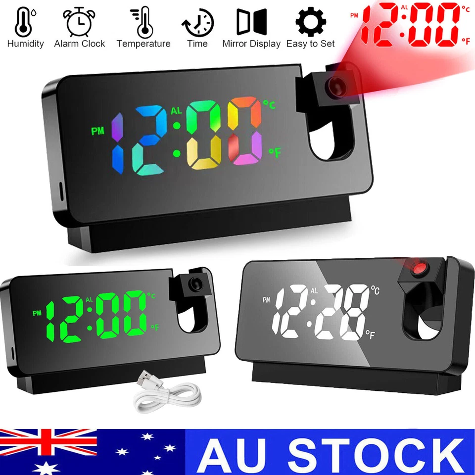 Smart Alarm Clock LED Digital Projection Temperature Time Projector LCD Display
