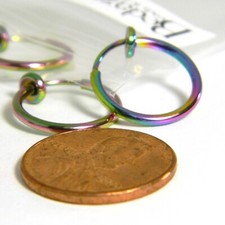 4 Rainbow Ion 304 Grade Stainless Steel Clip on Hoop Earrings w/ Spring Closure