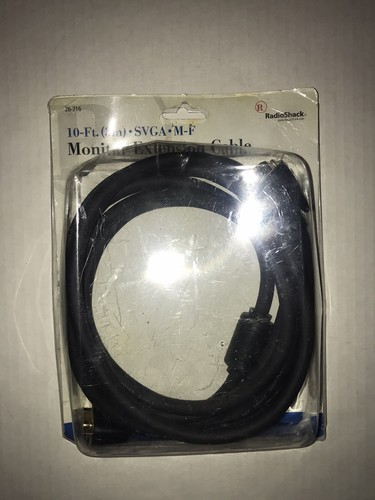 RADIO SHACK Monitor Extension Cable Black 10 Ft. (3m) SVGA M-F - NEW - Afbeelding 2 van 7
