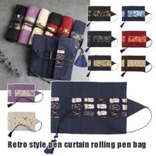 Pen Curtain Large Capacity Pencil Case Storage Tassels Rolling Pouch Retro Style