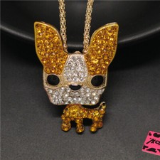 New Fashion Women Cute Yellow Puppy Dog Crystal Animal Pendant Chain Necklace