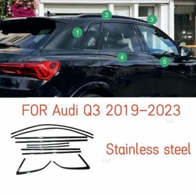 10X Black Steel Full Windows Strip Sill Molding Cover Trim FOR Audi Q3 2019-2023