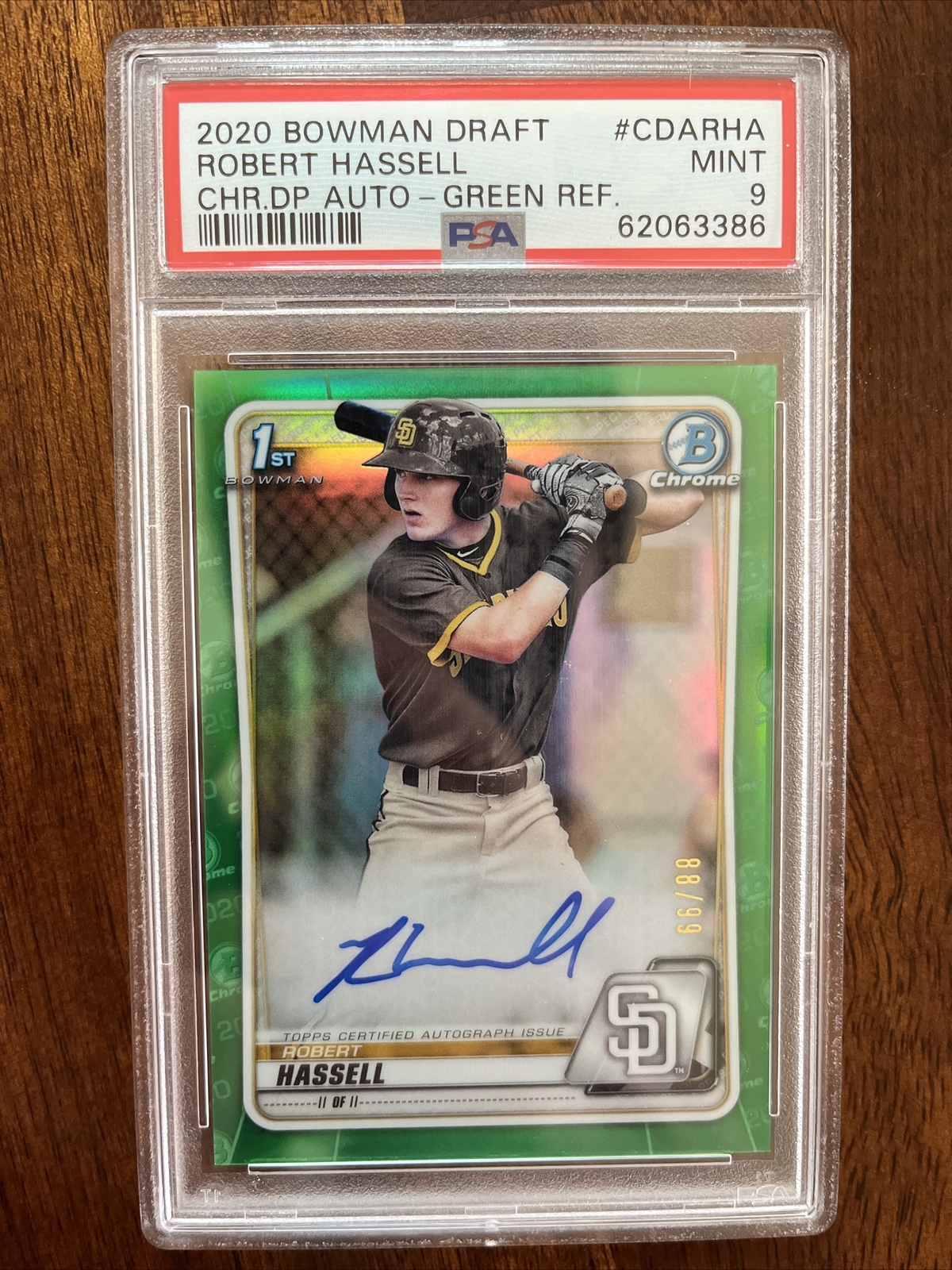 Robert Hassell TRUE Green Auto /99 PSA 9 2020 Bowman 1st Draft Chrome CDARHA