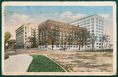 c1918 Litho POSTCARD TOPEKA KANSAS MILLION DOLLAR BLOCK BUILDINGS Red Cross ARC