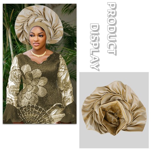 African Women Hijab Cap Aso Oke Headtie Auto Gele Nigerian Headwear Turban Hat - Picture 21 of 24
