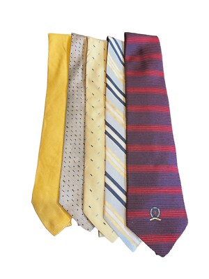 Men s VTG Tommy Hilfiger Slik Tie Lot Of 5 Made In USA Red, Blue & Yellow 