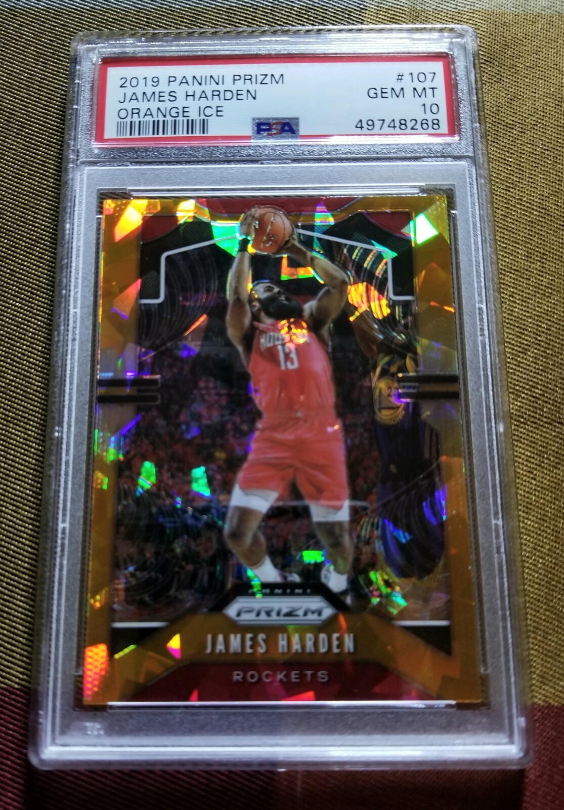 2019-20 Panini Prizm James Harden #107 Orange Ice PSA 10 Houston Rockets NBA