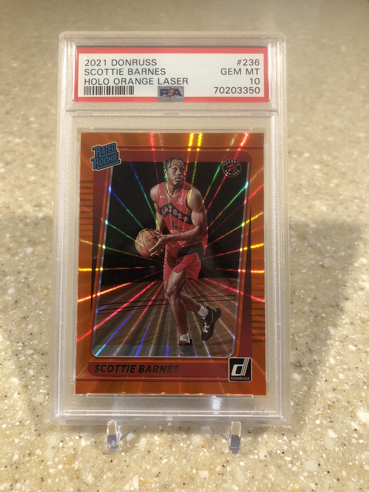 2021 Panini Donruss Scottie Barnes RC Rated Rookie Holo Orange Laser #236 PSA 10