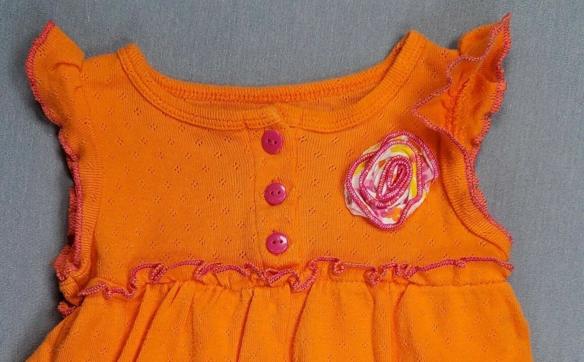 Baby Girl Faded Glory 3-6 Month Orange Pink Eyelet Dress W/Built In  Bloomers