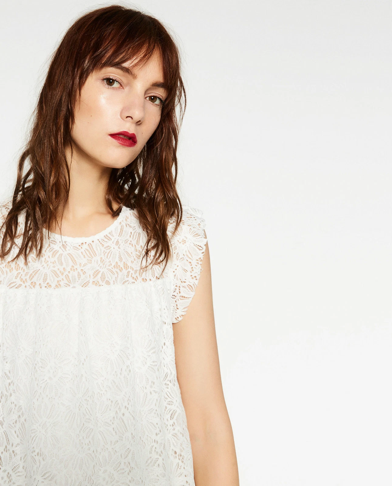 OFF WHITE ZARA ABITO CORTO BIANCO SPORCO CON VOLANT IN PIZZO TAGLIA L