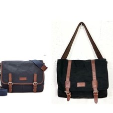 Fossil Canyon Black Brown Foldover  Flap Messenger Computer Shoulder Bag