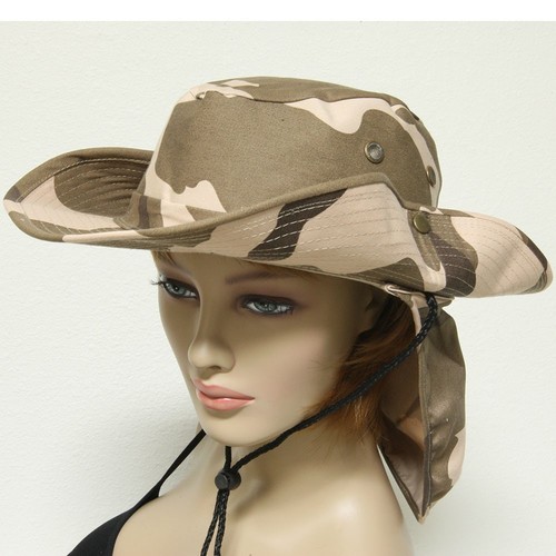 Bucket Cap Fishing Hiking Army Military Neck Cover Sun Flap Hunting Safari Hat - Picture 15 of 35