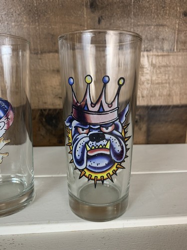 Set 3 bicchieri vintage Don Ed resistenti arte tatuaggio bulldog aquila tigre - Foto 2 di 5