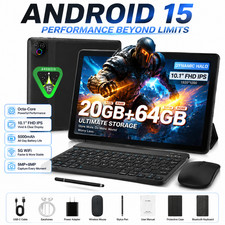 10.1" Tablet Android 15 IPS Display Wifi 5G 64GB 5-Core Face ID Unlock YouTube