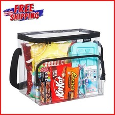 LARGE CLEAR LUNCH BAG See Through PVC Plastic Box Adjustable Strap BPA Free NEW