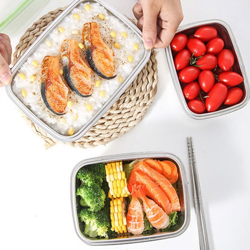 Set of 2 Stainless Steel Crisper Lunch Box Containers with Lids Food - Picture 4 of 12