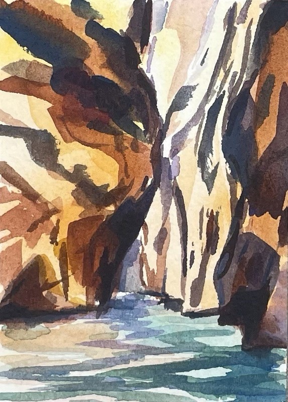 Original ACEO Zion Narrows National Park Hike Path Gouache Painting Marmou.art