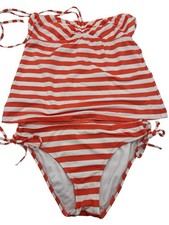 Mossimo Orange White Stripe Tankini 2 Pc Swimsuit Halter Womens Sz Small Medium