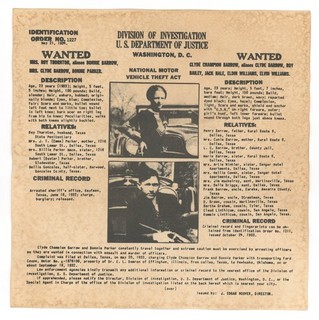 Bonnie and Clyde Vintage DOI Issued Wanted Notice U.S. DOJ Washington DC