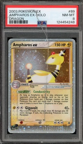 Pokemon Ampharos ex EX Dragon Holo Ultra Rare #89 DAMAGED SLAB PSA 8