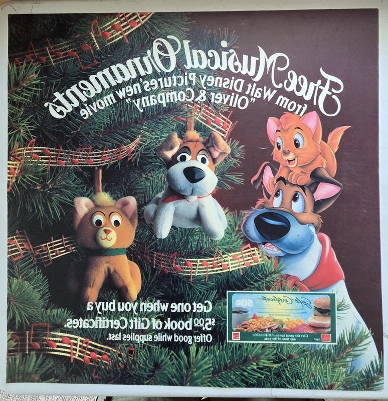 1988 McDonald's Walt Disney Oliver Ornaments Translite sign 21.75" Advertising