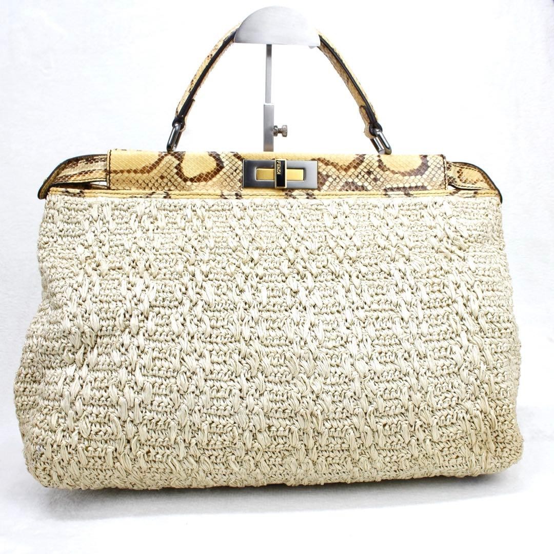 Fendi Peekaboo Straw Python Pattern Handbag 2way - image 1