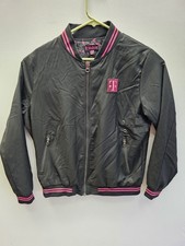Womens T Mobile Full Zip Employee Varsity Bomber Map Lining Jacket Medium Black