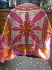 Vintage Scarf By Vera 100 Silk Pink Orange Yellow Floral 23.5 Square Japan