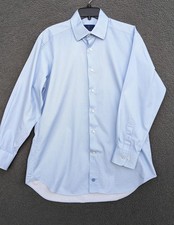 David Donahue Men's Dress SHIRT Light Blue/White Geometric Cotton Sz. 16 32/33