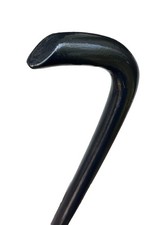 Vintage Antique 19C Black Shaft Heavy Duty Silver Tip Knob Walking Stick Cane