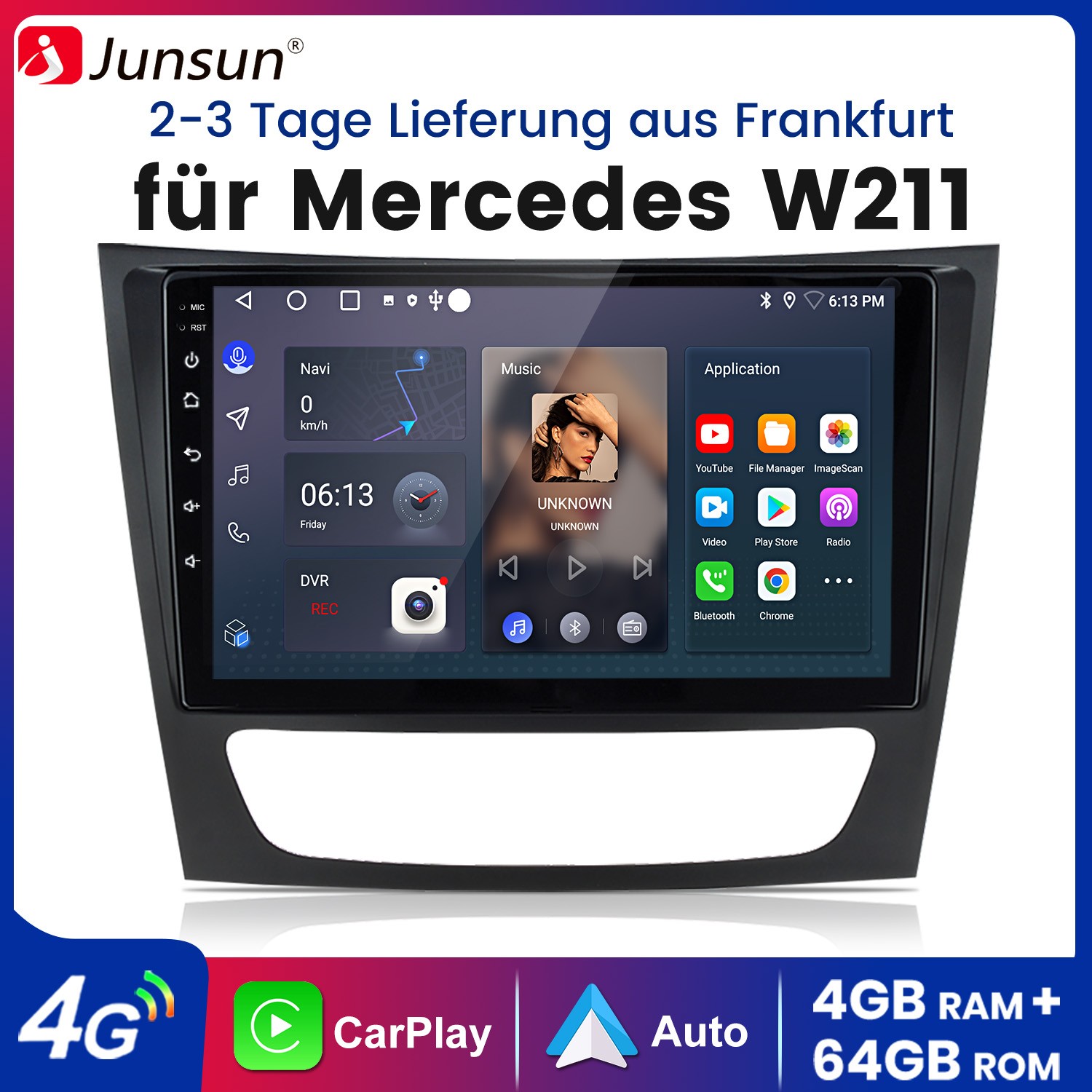 Radio de coche 8 núcleos 4+64G Android14 para Mercedes Benz clase E W211 W219 GPS Navi BT