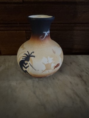 Beautiful Native American 5.5   Tall Vase Artist Signed On Bottom
