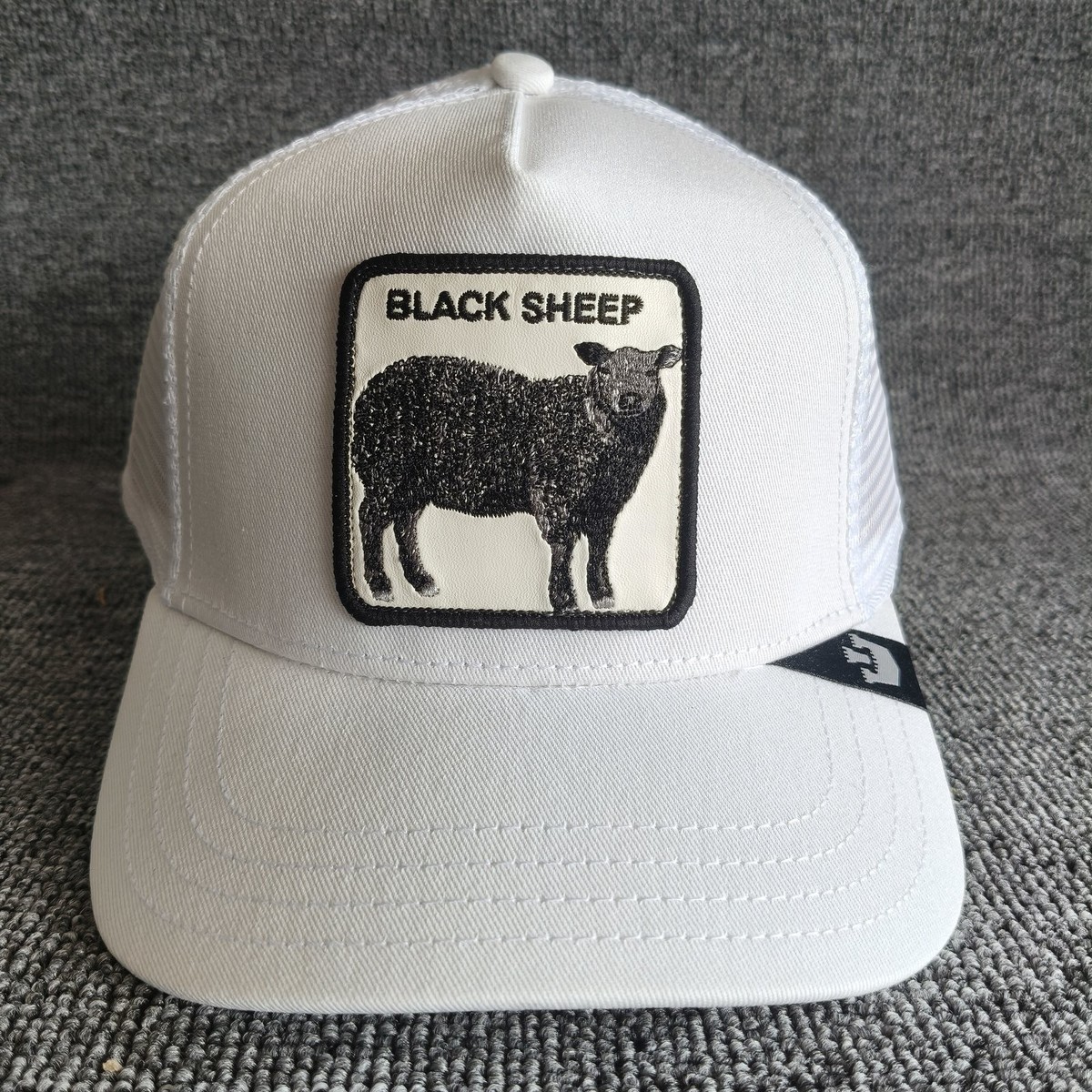 Black Sheep White Trucker Hat Mesh Snapback Cap Patch Graphic