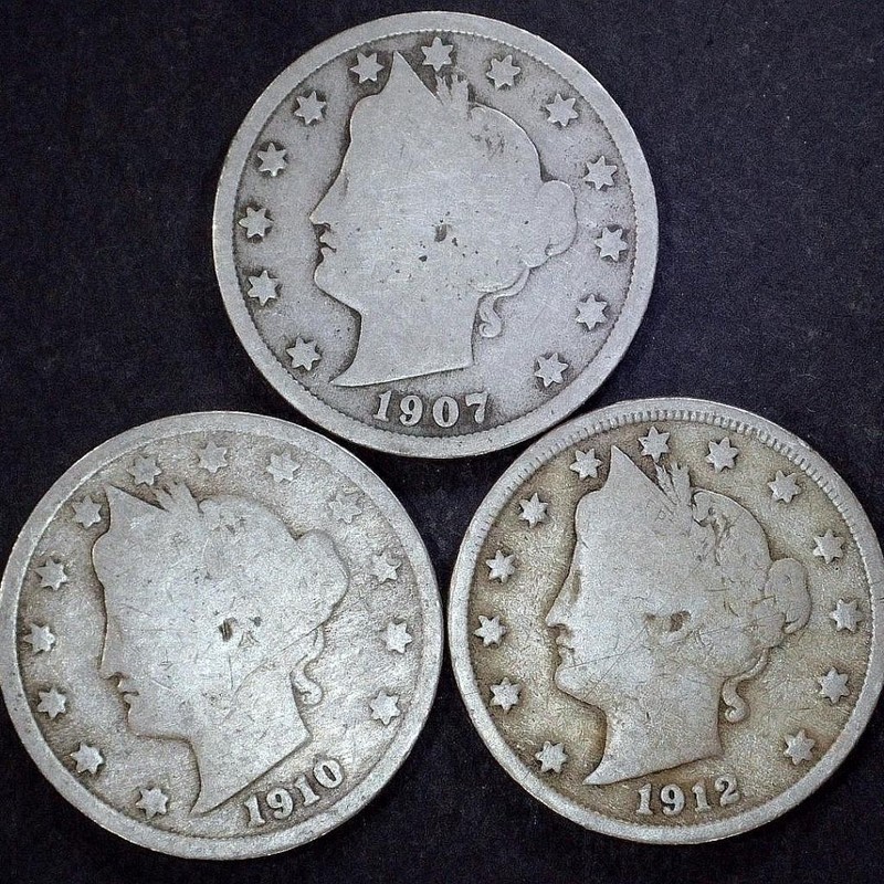(( LOT OF 3 )) 1907 / 1910 / 1912 Liberty Nickels / V-Nickels  * COINS * 0708-04