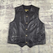 Vtg Vera Pelle Lavorazione Artigiana Black Leather Vest Waistcoat Italy Sz S